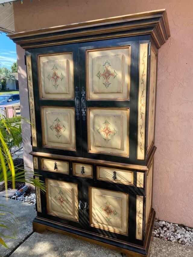 Vintage inspired painted rustic country texmex style large armoire cabinet tv stand storage closet by South cone furniture