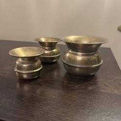 Set Of 3 Little Brass Spittoons Perfect For Your Houseplants Succulents Cactus