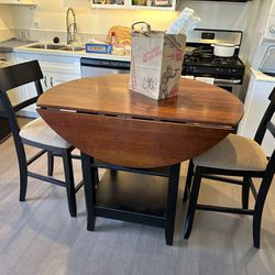 Drop-Leaf Wood Dining Table and Chairs