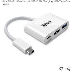 Tripp Lite USB C to HDMI Multiport Video Adapter Converter 4K x 2Kw/ USB-A Hub, & USB-C PD Charging,