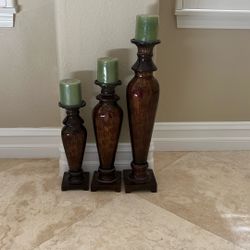  Brown Candle  Holders Set Of 3