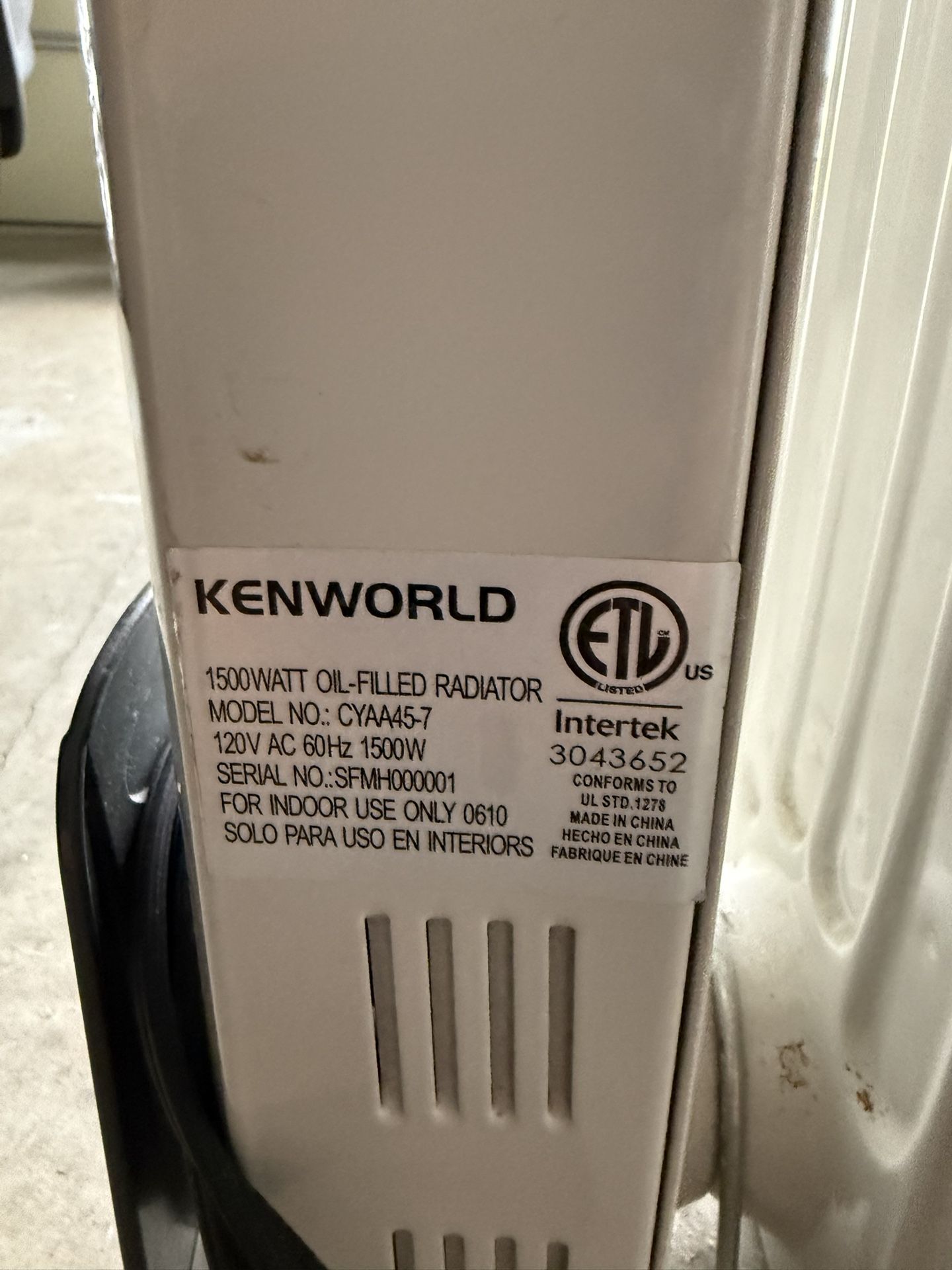 ELECTRIC HEATER 1500 WATT RADIATOR