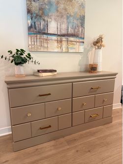 Neutral Taupe Dresser with Brushed Gold Hardware