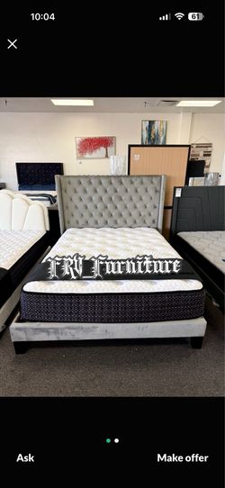 New Queen bed frame with mattress