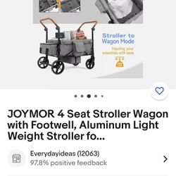 JOYMOR 4 Seat Stroller Wagon with Footwell, Aluminum Light Weight Stroller for Kids Infants, Adjustable Canopy, XL All-Terrain Wheel, Easy Push and Pu