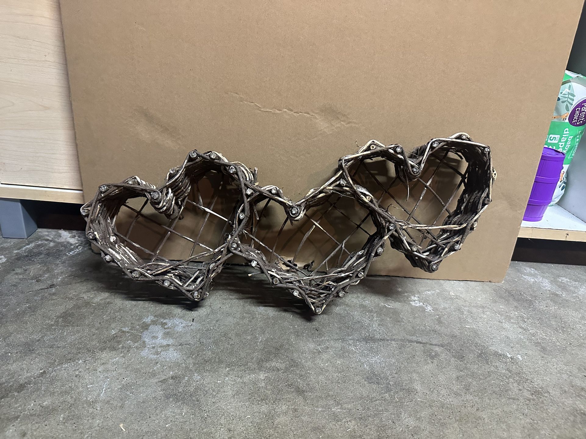 Wood 3 Heart Basket