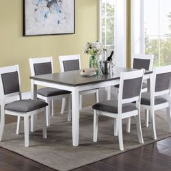 7 Piece Dining Table Set Grey And White 