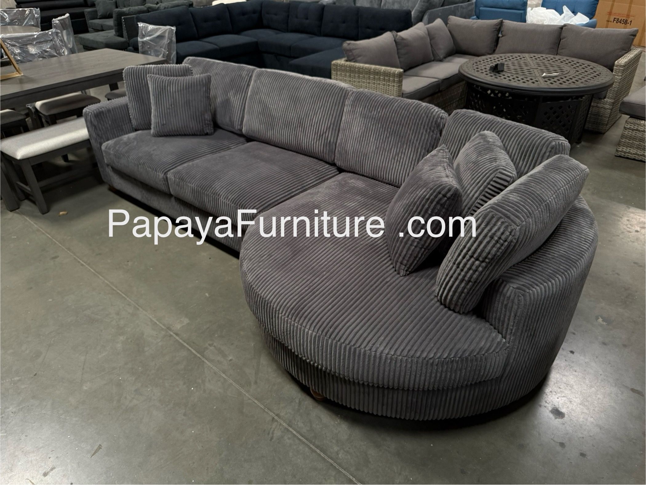 New! 125” Plush Sectional,Grey Modern sectional, Corduroy sectional, Large Round Chaise Sectional Couch, Sofa, Couch, Sectional, Grey Sofa, Grey Couch