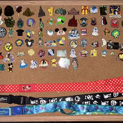 ($100 or $3 each)79 disney pins and 3 disneyparks lanyards