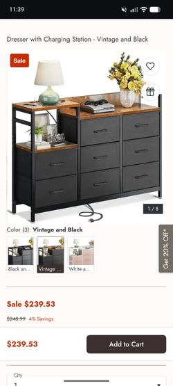 Vintage and Black Dresser with Charging Station