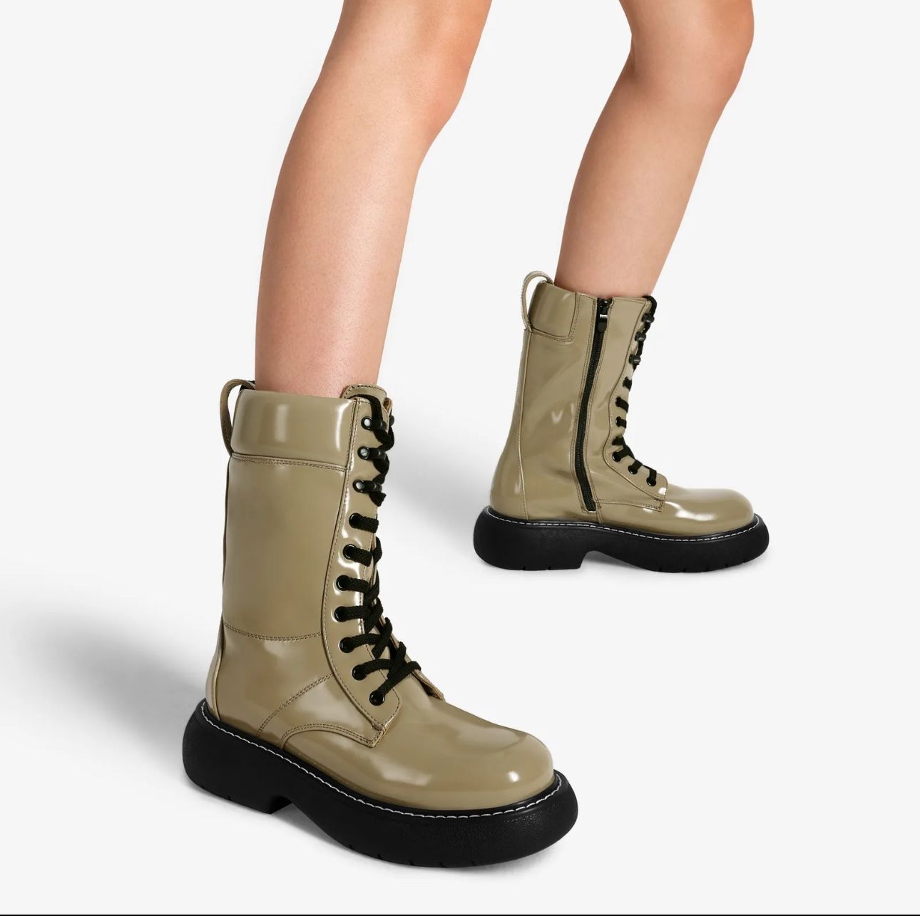 Dream Pairs Women Combat Boots Lace Up Chunky Platform Side Zip Mid Calf Boots