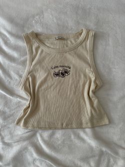 Pull&Bear Cream Ribbed Crop Tank Top