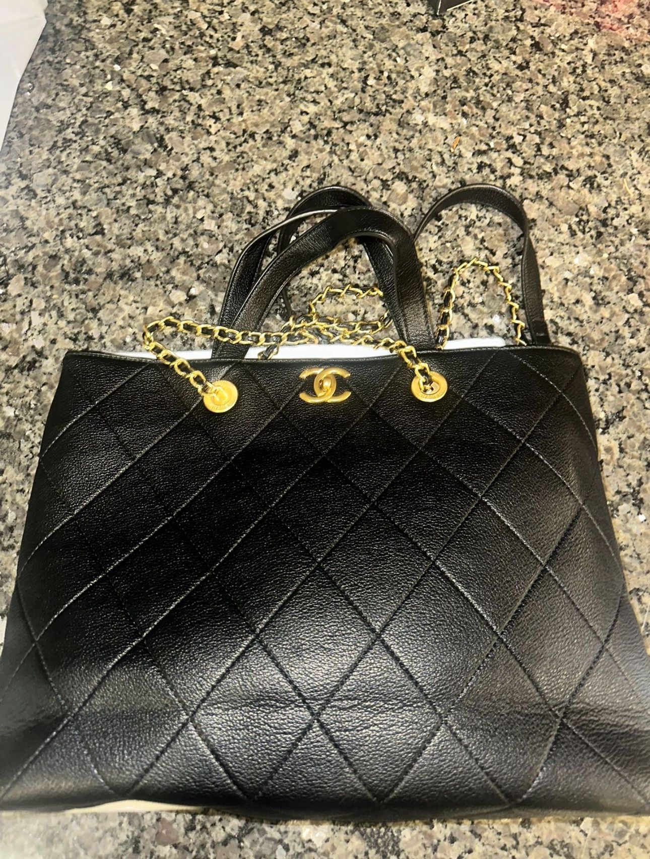 CHANEL Black Quilted Caviar Large Classic Shopping Tote Bag