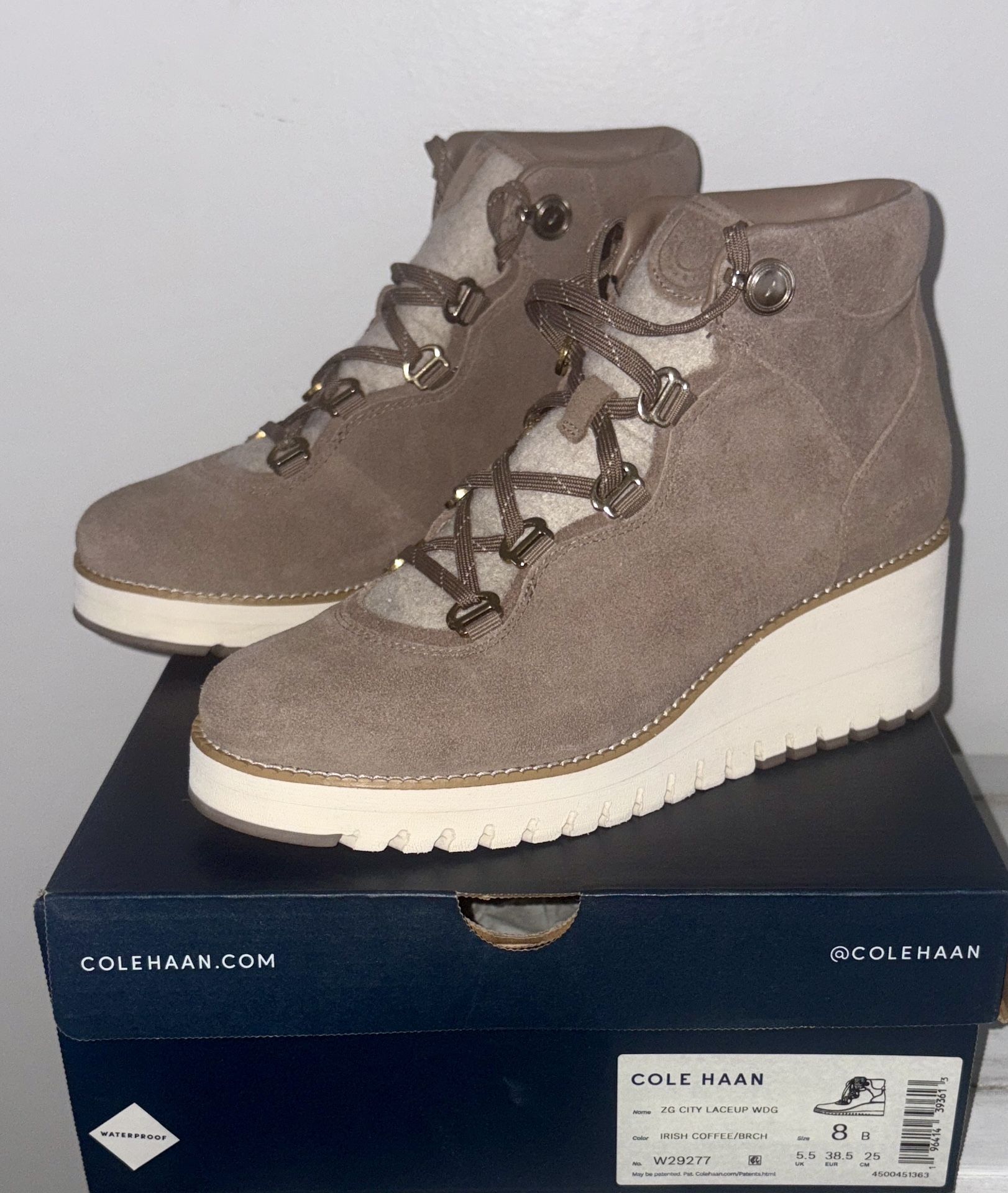 Cole Haan Women's Tan Lace-Up Wedge Boots Cole Haan Size: 8