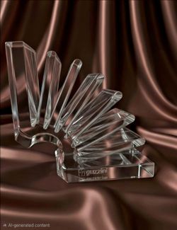 Vintage 1980's GUZZINI Italy Clear Lucite Fan Shape Card Holder Signed 6"×3"