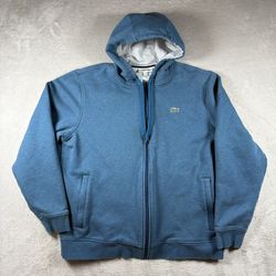 Lacoste Sweatshirt Men's 2XL Blue Zip-Up Hoodie Cotton Jacket Causal Logo #1618