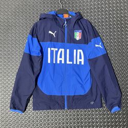 Puma Italy Italia Soccer Rain Jacket Windbreaker Glanz Blue Men’s Size Small