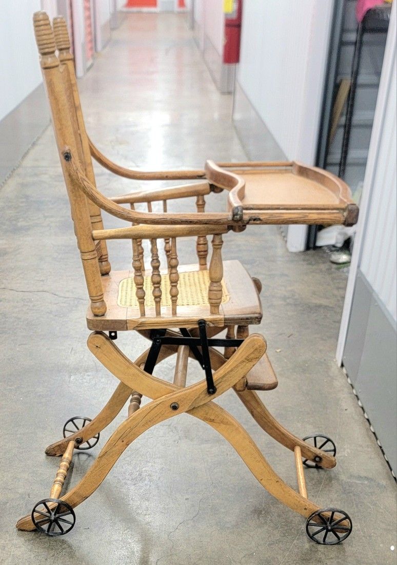 Vintage Wooden Replica High Chair / Stroller