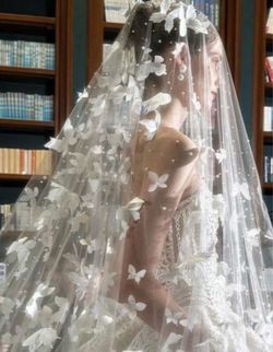 1pc Butterfly Veil With Long Train - White 3D Butterfly Bridal Veil, Perfect For Wedding Photography And Autumn Women's Fashion Accessories, Wedding D