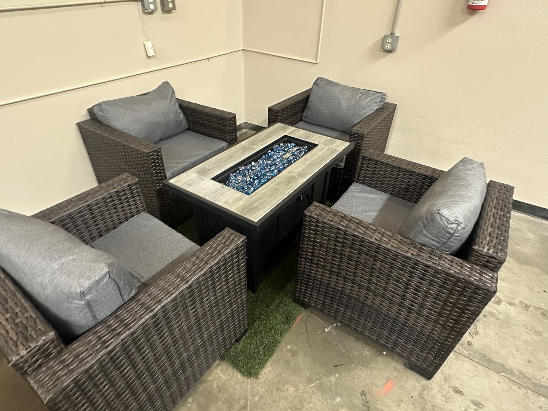 Grey Outdoor Patio Furniture Set With 42” Fire Pit Table