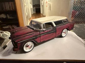 Diecast 55 Chevy nomad 1/18 scale   garage find wheels don’t roll but all doors open and hood