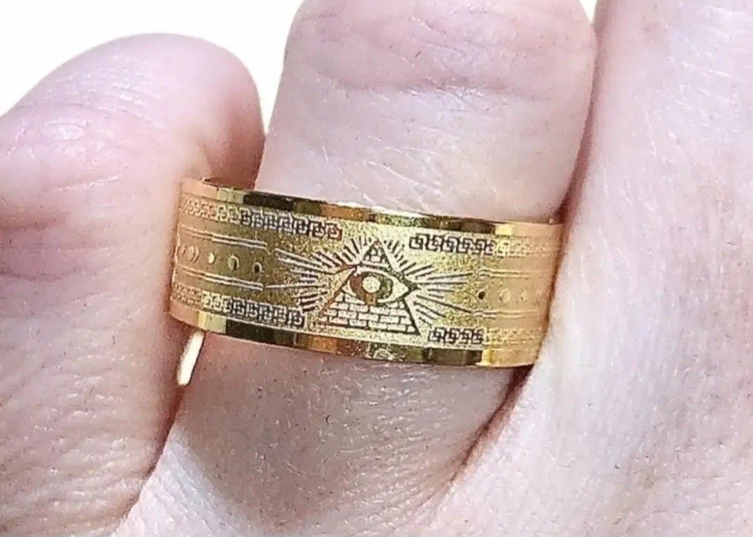Gold Plated Masonic Ring, Gold Plated Stainless Steel Ring, Freemason Ring Size 8