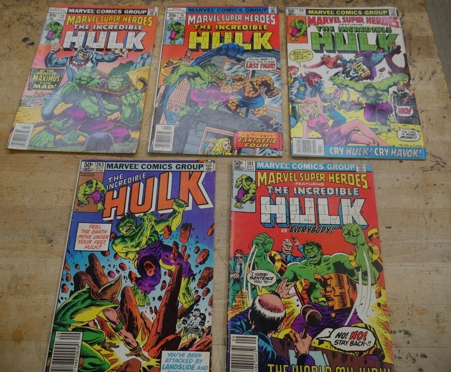 Lot 5 Marvel Comics The Incredible Hulk 72 1978, 74 September 1978, 99 July 1981, 263 September 1981, 101 September 1981 . good condition.