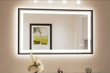 Keonjinn 40 in. W x 24 in. H Rectangular Framed LED Lighted Bathroom Vanity Mirror with Light in Black with Backlit and Anti-Fog