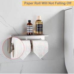 BGL Toilet Paper Holder with Shelf Brushed Nickel Double Head Toilet Tissue Roll Holder 304 Stainless Steel Wall Mount for Bathroom