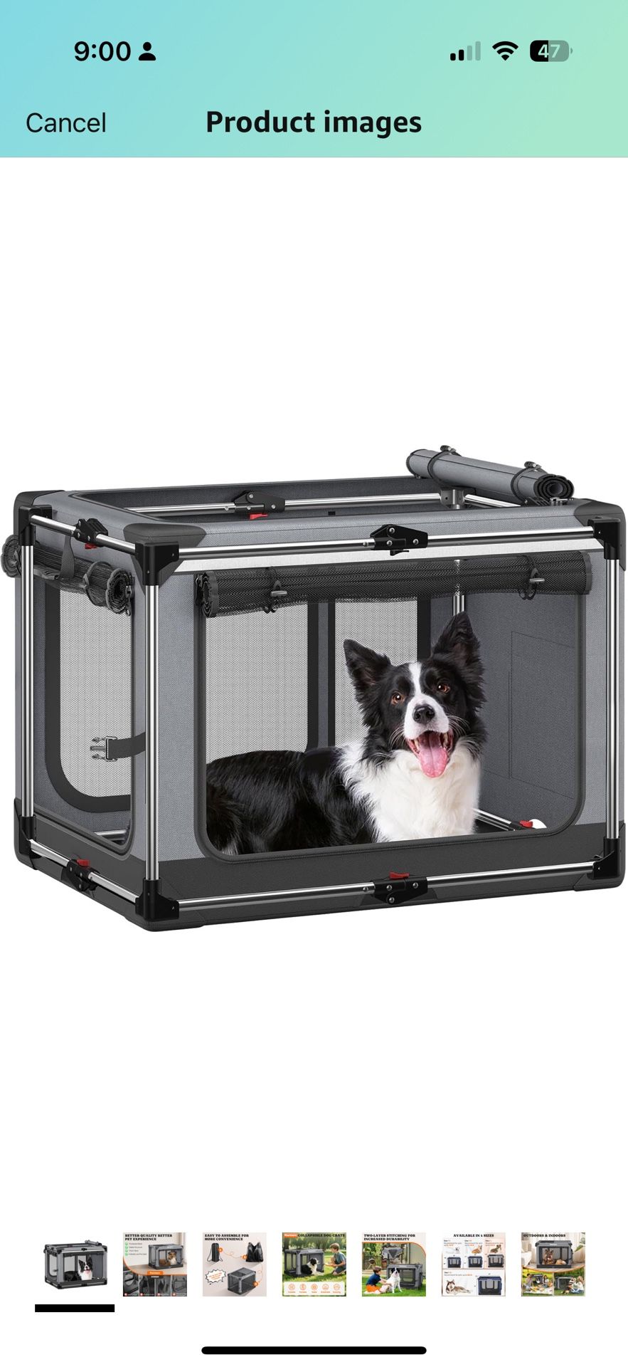 Collapsible Dog Crate: 38 Inch Foldable Soft Sided Dog Crate for Large Dogs, Portable Dog Travel Kennel with Soft Mat for Indoors & Outdoors, Grey (38