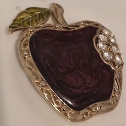 Bite Of Forbidden Apple Vintage Brooch Pin