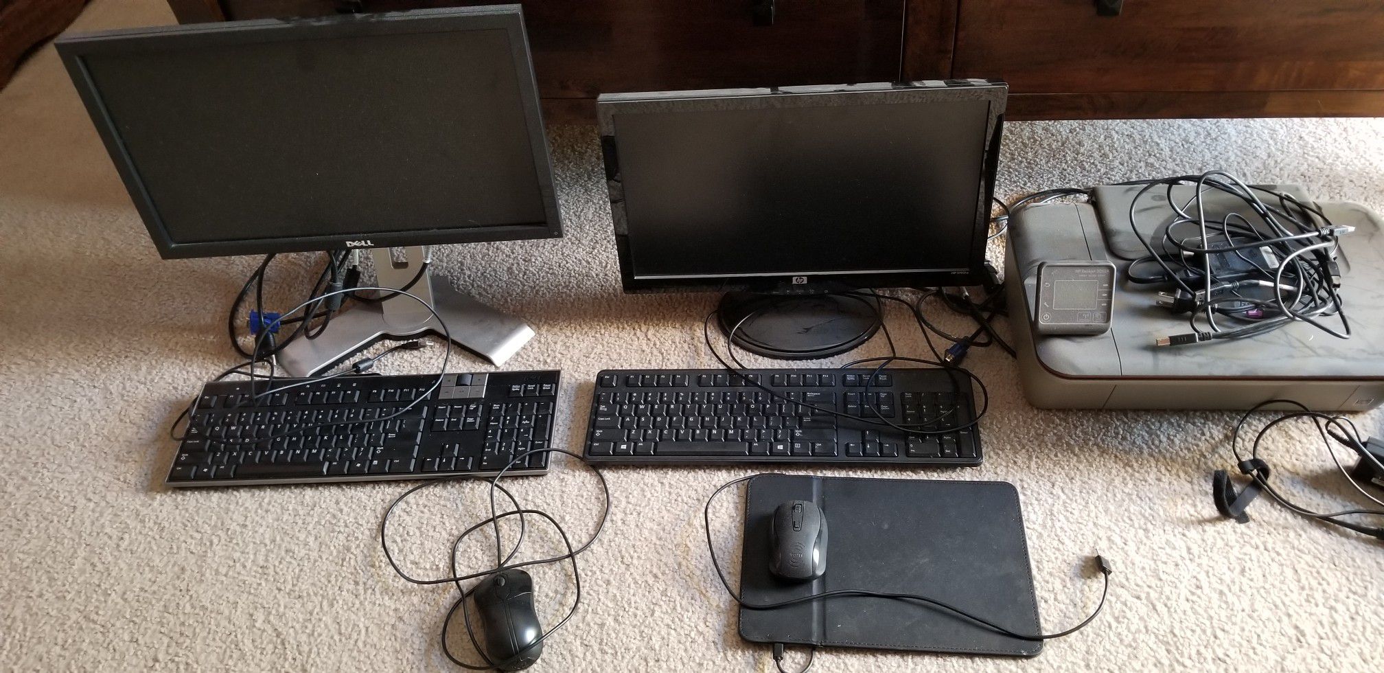 Computer monitors, keyboards, mouses, laptop, printer