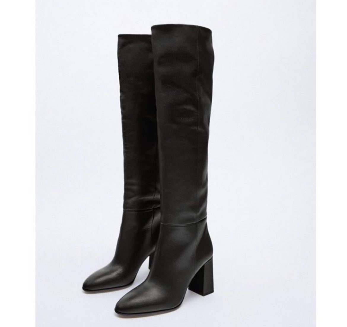 VIRAL ZARA HEEL LEATHER KNEE HIGH BOOTS BLOG FAV NEW W/O TAGS US 6.5 EUR 37