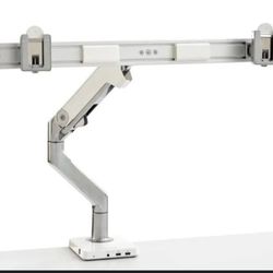 White Human  scale Dual Monitor Arm 