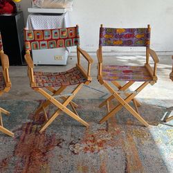 🌴Wooden Director Chairs (Set of 4) – Interchangeable Fabric Covers!