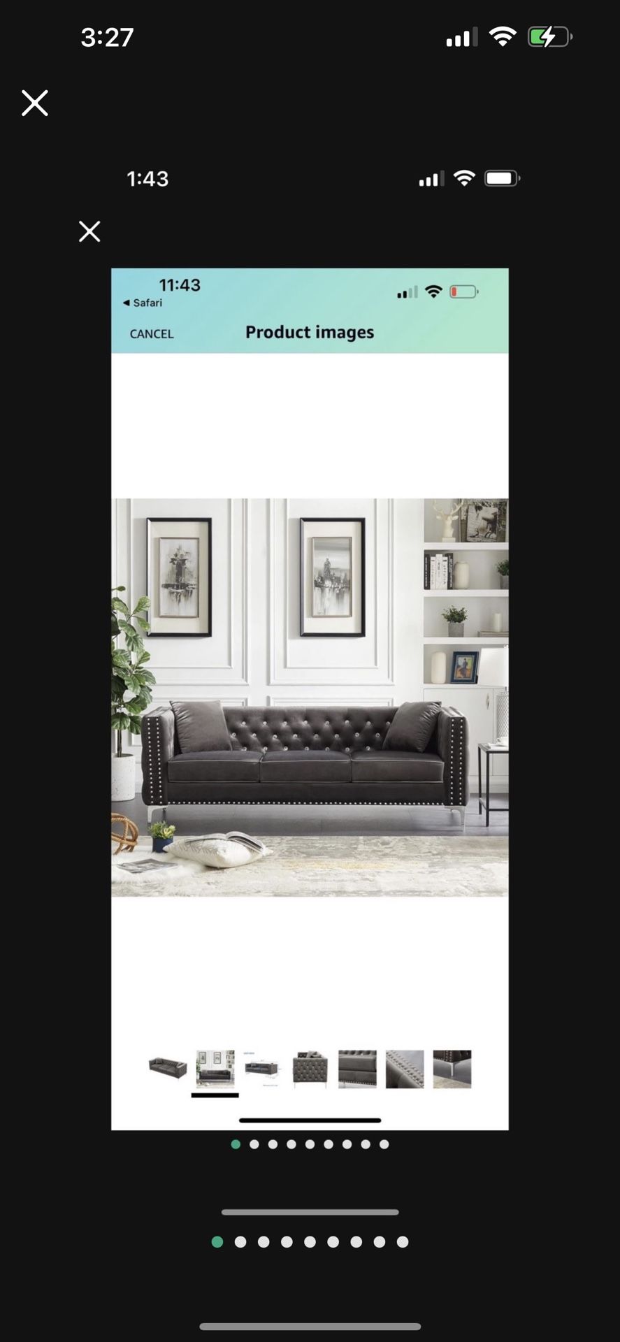 Couch,Sofa,82.3" Velvet Upholstered 3-Seater Sofa, Contemporary Style,Cushions Removable,Comes with 2 Square Throws,Living Room (Grey)