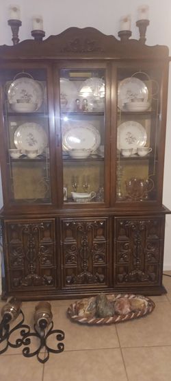 Vintage Dark Wood China Cabinet Hutch