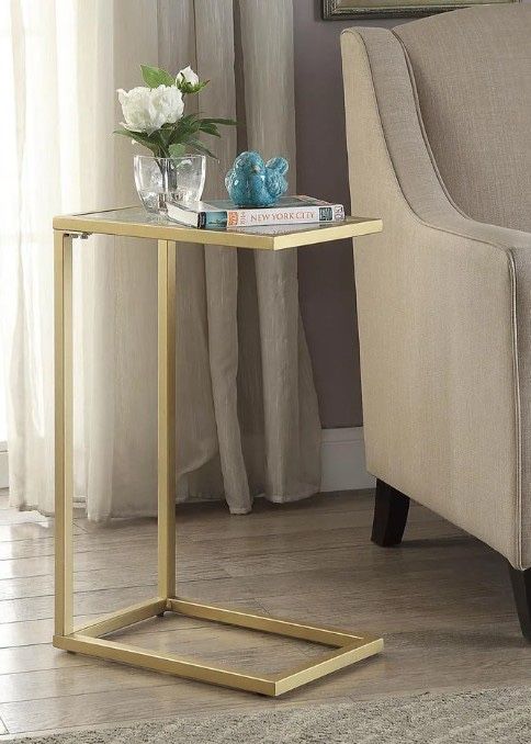 Gold And Glass & Metal Side Table TV Table