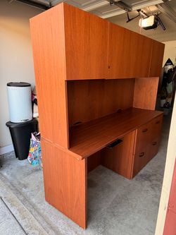 Honey color desk with hutch