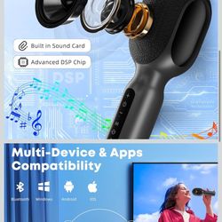 Wireless Bluetooth Karaoke Microphone, 5-in-1 Portable Handheld Mic Speaker with Dynamic RGB Lights, Mini Karaoke Machine for Car Travel Home Party, M