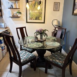 Real Wooden Base and Glass Dining room table and chairs
