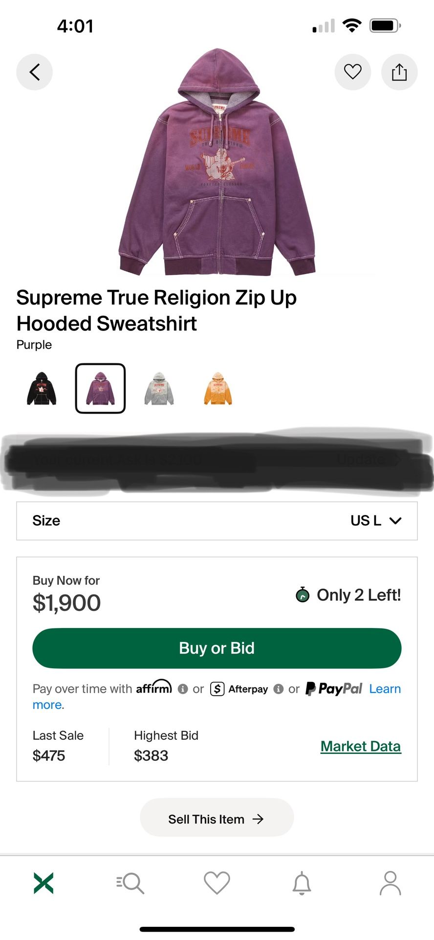 Supreme Collaboration w/ True Religion Purple Zip up hooded sweatshirt Limited edition
