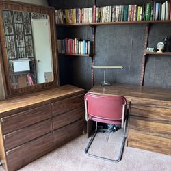 Desk, Dresser, Chair & Desk Lamp 