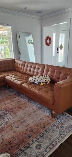 IKEA Morabo Leather 5-Seat Corner Sectional - Golden Brown