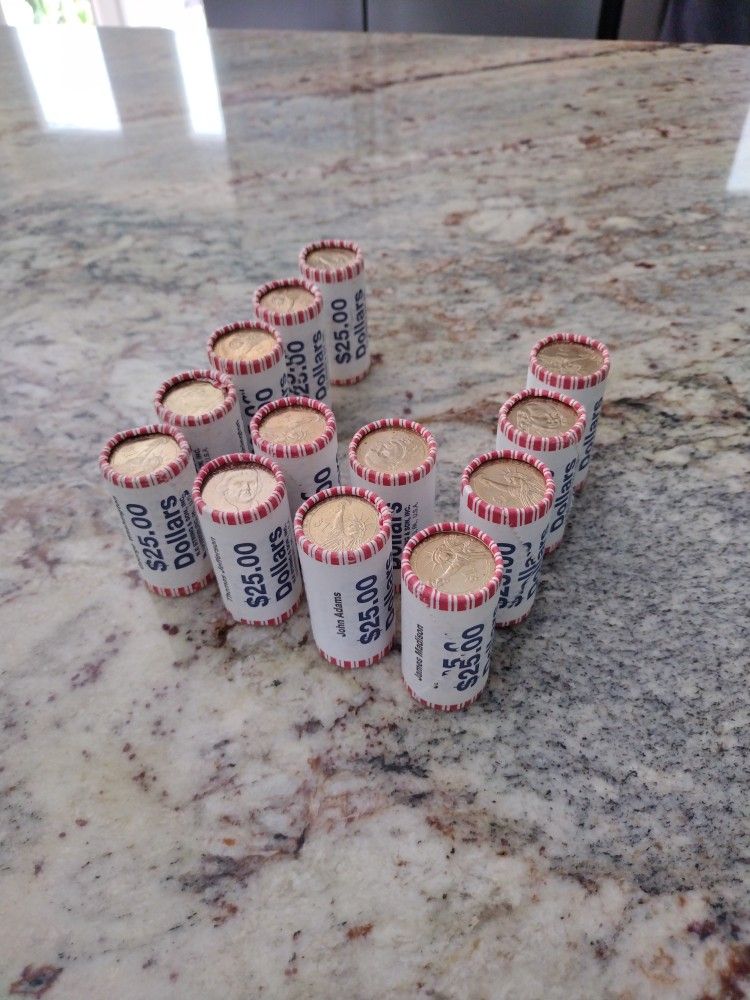 13 Rolls Of Unopened Presidential 1 $ Coins