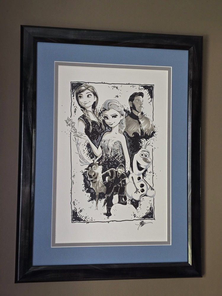 Frozen Comissioned Art By Jamie Sullivan, Signed, Professionally Framed