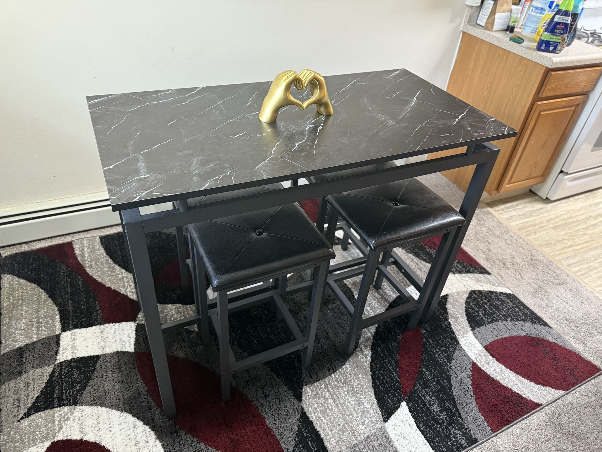 Counter Height Table Set of 5, Breakfast Bar Table and Stool Set, Minimalist Dining Table with Backless Stools, Wood Top Pub Table & Chair Set for Kit
