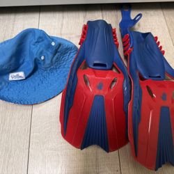 Body glove junior Swim Fins (size 9-13) And U.S. Skinz Reversible Bucket Hat Size 3T 