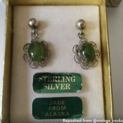 Vintage Jade And Silver Earrings
