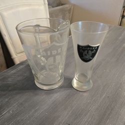 Raiders Engraved Pitcher And Emblem Glass